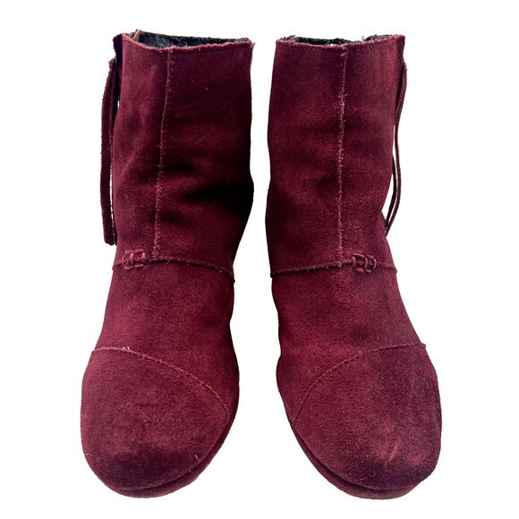 Toms Maroon Suede Desert Side Zipper Wedges Booties Women's Size 7.5 - Picture 3 of 10